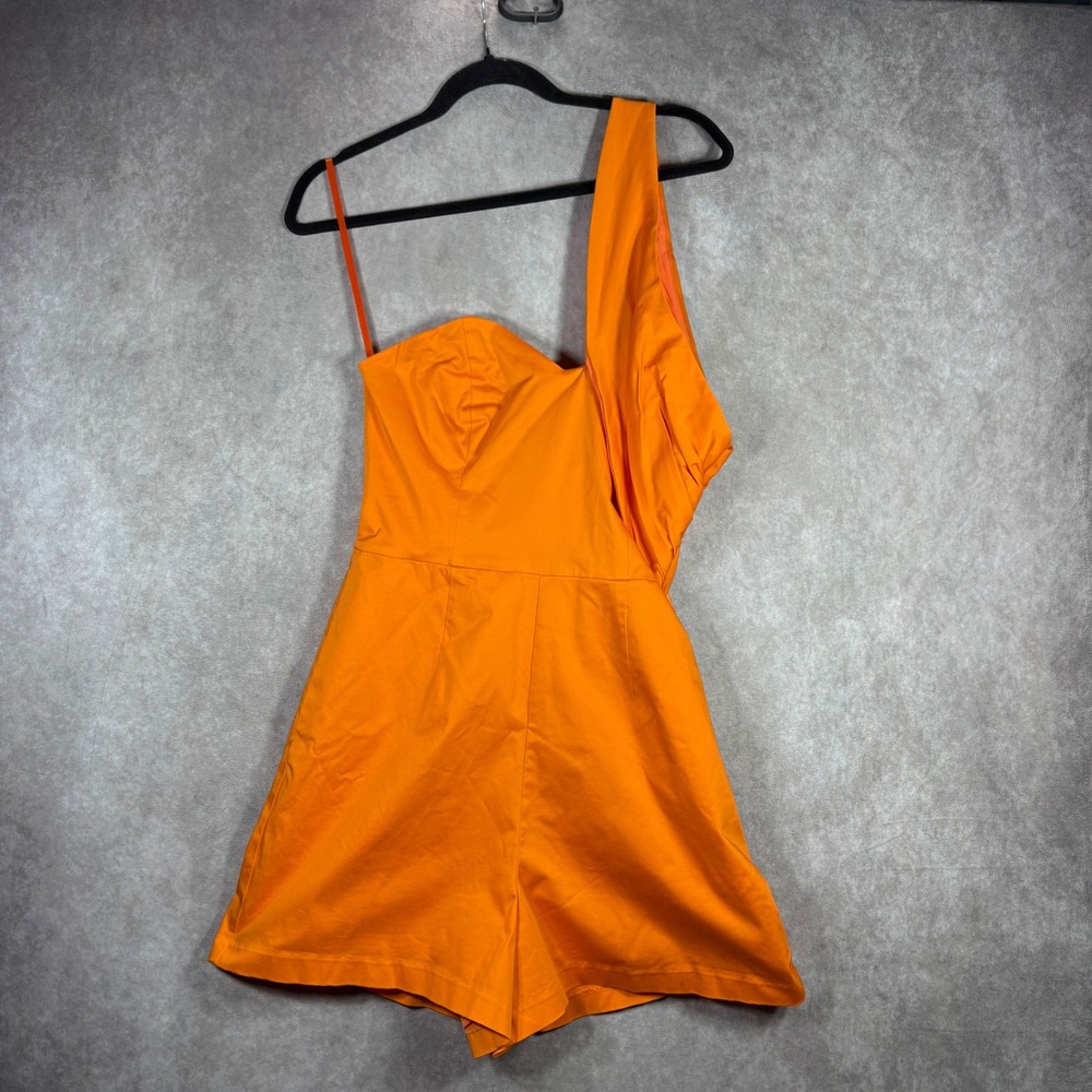 Anthropologie Hutch Romper Womens 10 Orange One Shoulder Sleeveless Jumpsuit